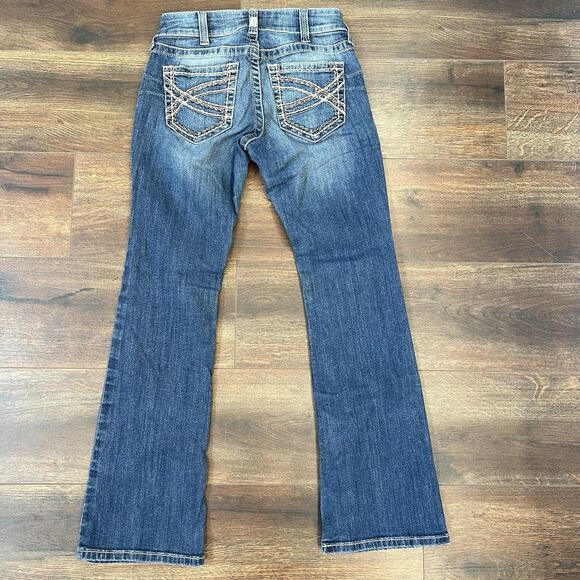 Ariat Real MR Denim Jeans Size 28S Short Low Mid Rise Bootcut Entwined Stretch - Picture 11 of 14